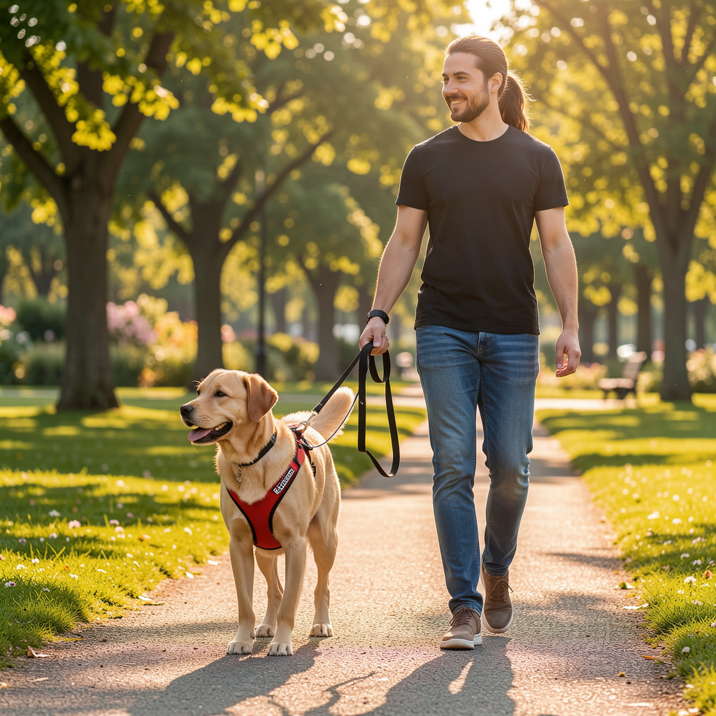 Dog and owner enjoying a relaxed outdoor walk