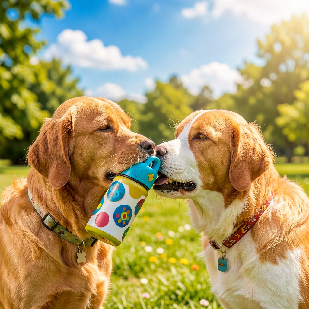 Dog drinking water outdoors
