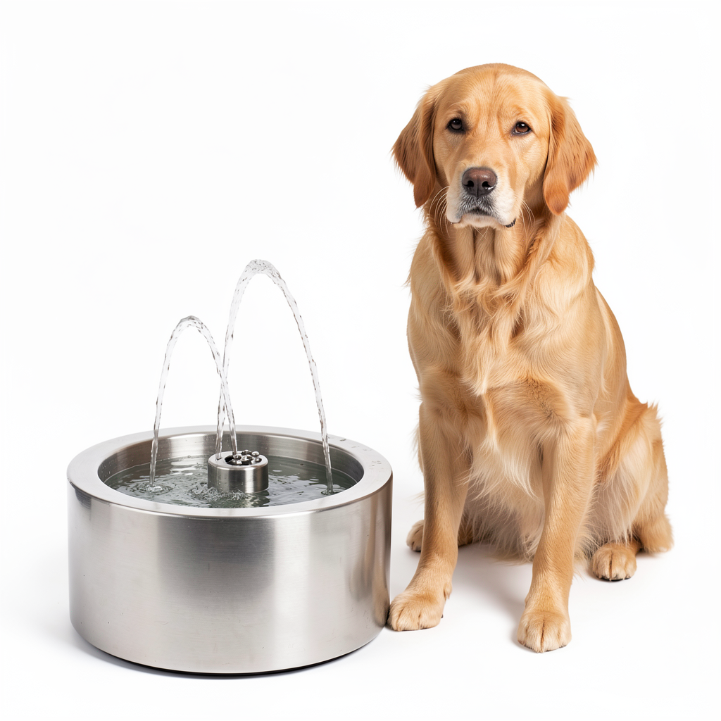 Three-step dog fountain illustration