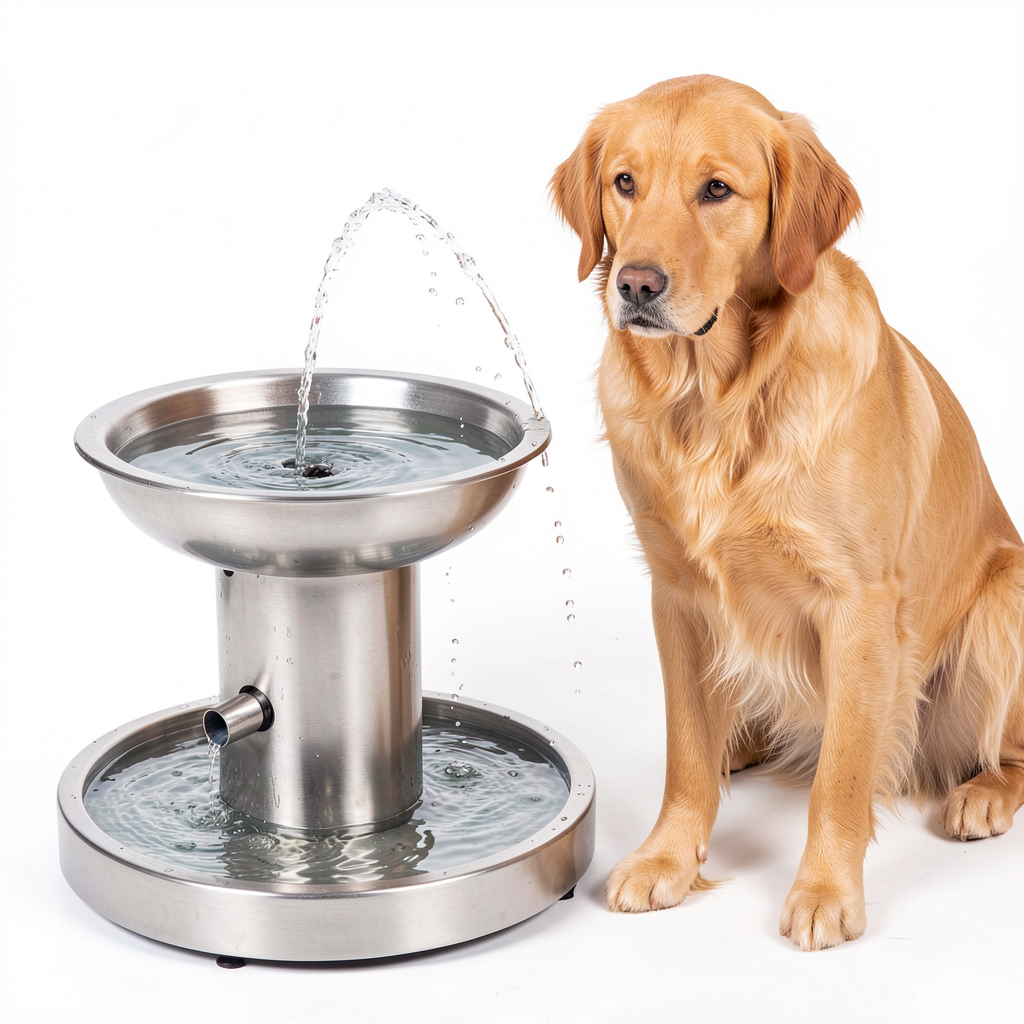 Water fountain connected to hose in garden