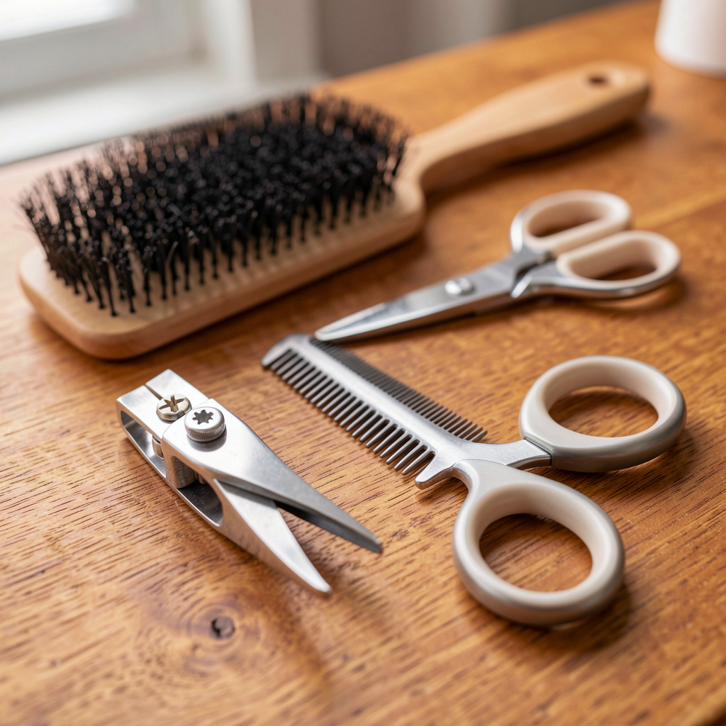 Grooming tools on wood