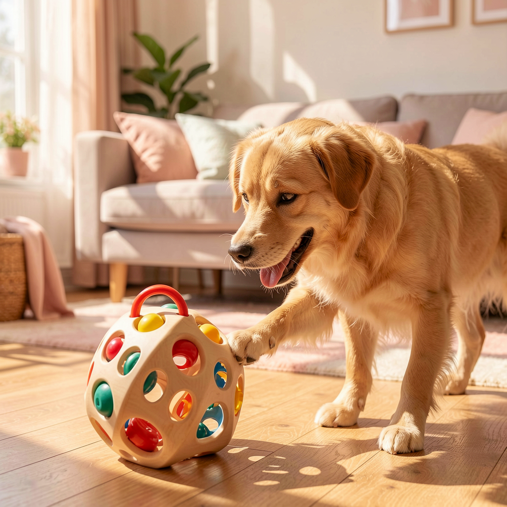Related image: dog with puzzle toy in home