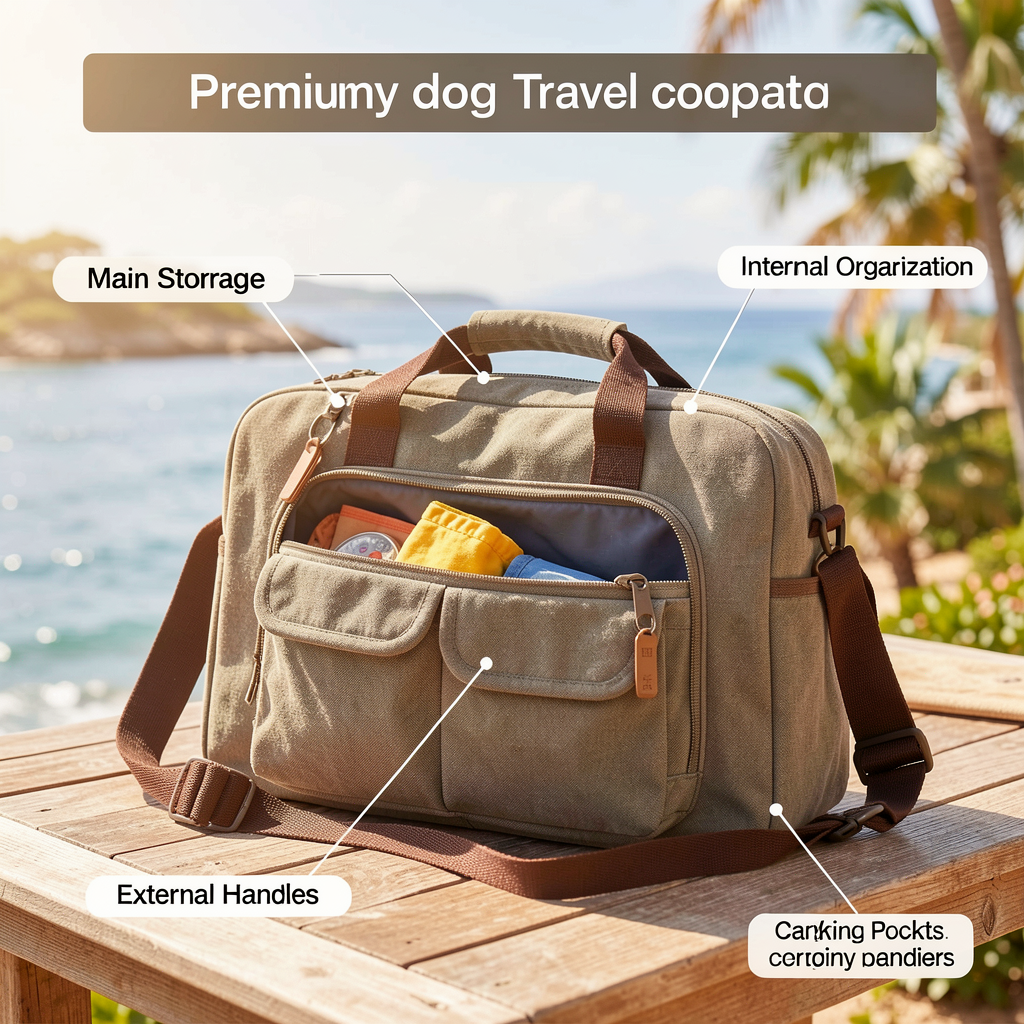 Dog travel bag with feature callouts