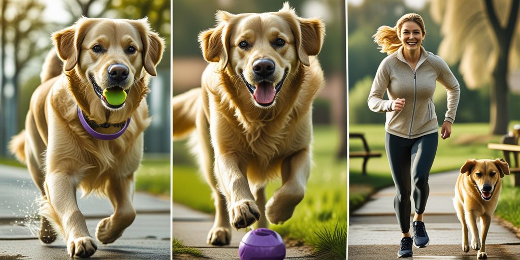 Happy dog playing fetch outdoors with a ball